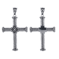 Sterling Silver Twisted Rope Flower Cross Pendant