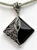 Sterling Silver Scroll Bead Detailing Onyx Pendant