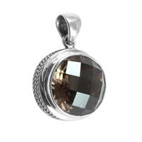 Sterling Silver Round Smokey Topaz Pendant