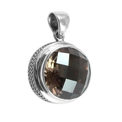 Sterling Silver Round Smokey Topaz Pendant