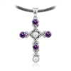 Sterling Silver Amethyst  & Freshwater Pearl Bali Cross Pendant