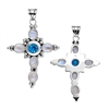 Sterling Silver Blue Topaz Bali Cross Pendant