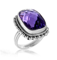 Sterling Silver Amethyst Bead Edge Ring