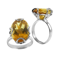 Sterling Silver Citrine Filigree Bali Ring