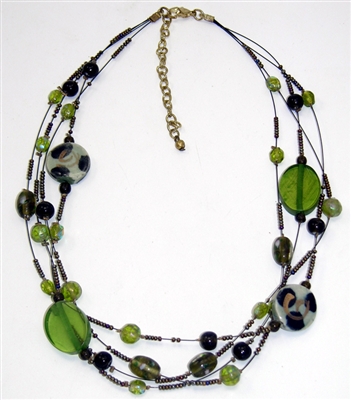 Green Glass Multi-Strand Necklace