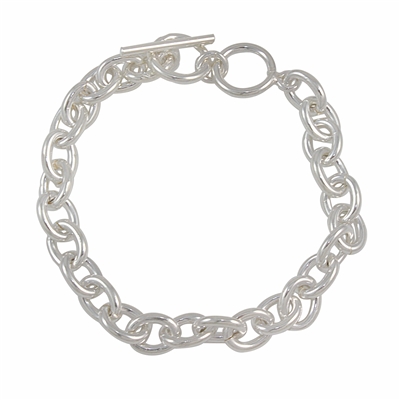 Sterling Silver Polished Oval Link Toggle Bracelet