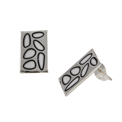 Sterling Silver White Enamel Rectangular Earrings