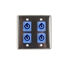 OSP Stainless Steel Quad Wall Plate with 4 Powercon A Blue Connectors