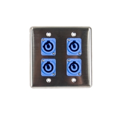 OSP Stainless Steel Quad Wall Plate with 4 Powercon A Blue Connectors