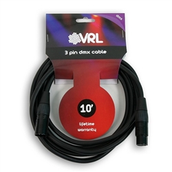 vrl dmx 3 pin pro lighting stage cable 10'