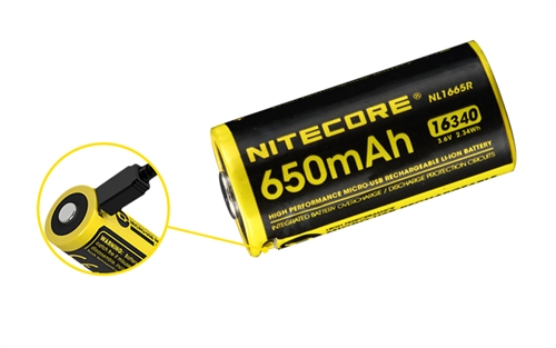 NITECORE NL1665R 650mAh 16340 Built-in Micro-USB Rechargeable Li-ion Battery