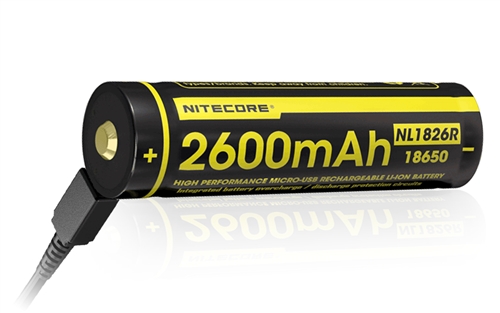 NITECORE NL1826R Protected Button-Top 2600mAh USB-Rechargeable 18650 Battery