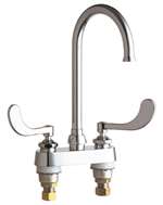 Lead Law Compliant Deck Mount Hot & Cold Gooseneck Faucet 4 Wristblade Handle Chrome 1.5 GPM