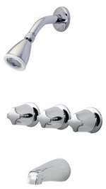 3 Handle Metal Non Diverter Three Hole 8 Tub and Shower Faucet Polished Chrome