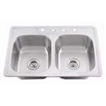 33 X 21 Three Hole 6.5 22 Gauge Double Bowl Stainless Steel Sink