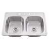 33 X 21 Four Hole 6.5 22 Gauge Double Bowl Stainless Steel Sink