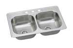 33 X 22 Three Hole 7.0 20 Gauge Double Bowl Stainless Steel Sink