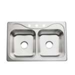 33 X 22 Three Hole Double Bowl 6.5 Stainless Steel Sink Single Pack