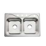 33 X 22 Four Hole Double Bowl 6.5 Stainless Steel Sink Single Pack