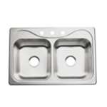 33 X 22 Three Hole Double Bowl 8.0 Stainless Steel Sink Single Pack