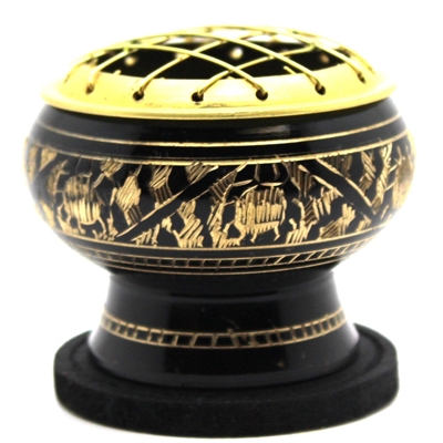 Small Decorated Brass Charcoal Screen Incense Burner
