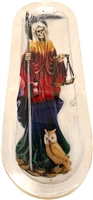 Wooden Handmade Incense Holder Boat Shape, Single - Santa Muerte Rainbow White