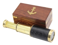 Brass Telescope with Wooden Box 6" - Nautical