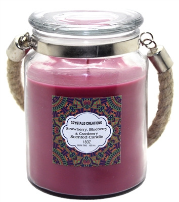Crystalo Creations Berries 3 in 1, Strawberry, Blueberry, Cranberry Scented Candle with Rope Handle, 18 Ounce