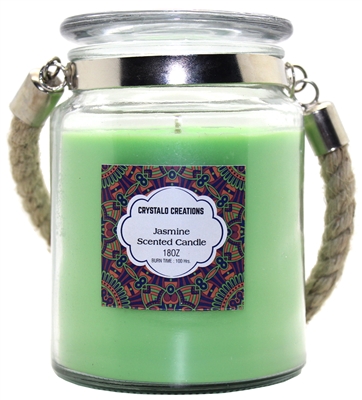 Crystalo Creations Jasmine Scented Candle with Rope Handle, 18 Ounce