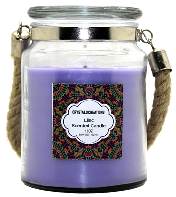 Crystalo Creations Lilac Scented Candle with Rope Handle, 18 Ounce