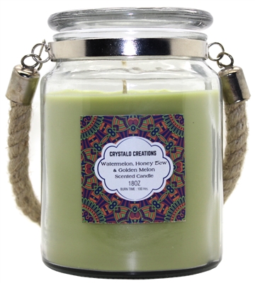 Crystalo Creations Melons 3 in 1, Watermelon, Honeydew, Golden Melon Scented Candle with Rope Handle, 18 Ounce