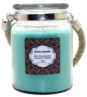 Crystalo Creations Pine Eucalyptus Scented Candle with Rope Handle, 18 Ounce