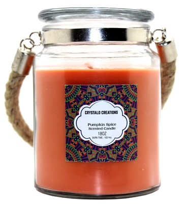 Crystalo Creations Pumpkin Spice Scented Candle with Rope Handle, 18 Ounce