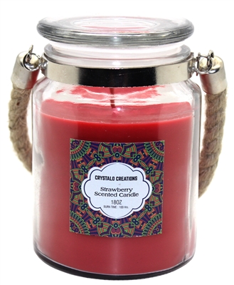 Crystalo Creations Strawberry Scented Candle with Rope Handle, 18 Ounce