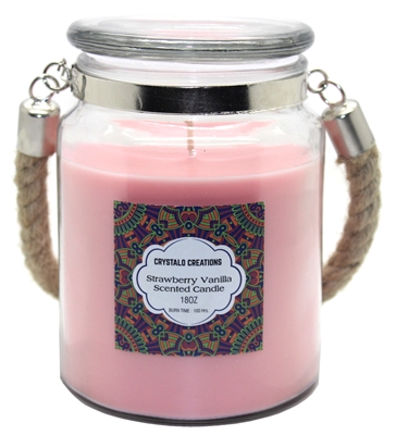 Crystalo Creations Strawberry Vanilla Scented Candle with Rope Handle, 18 Ounce