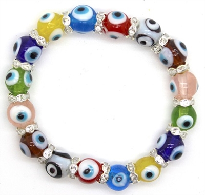 Evil Eye Beads Stretch Rhinestone Crystal Bracelet - (Dozen)