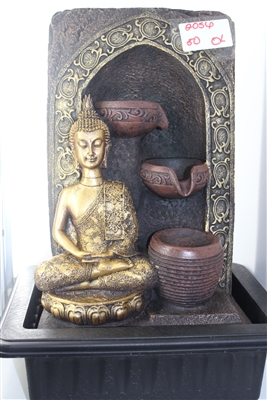 Golden Buddha sitting besides arch w/ cascading water Model -2056