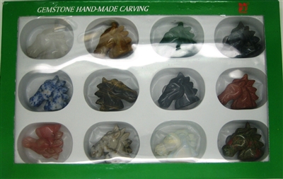 12 Hand Carved Stones Horse Heads Set - Assorted Stones