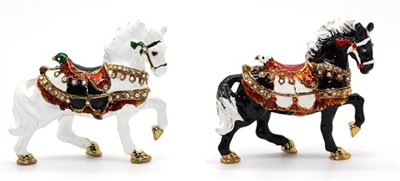 Horse Bejeweled Trinket Box - Two Colors: Black or White