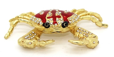 Golden Crab with Red Stripe - Bejeweled Trinket Box