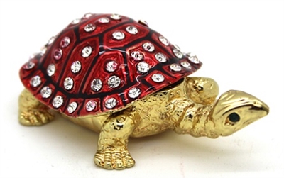 Tortoise Red Shell - Trinket Bejeweled Box