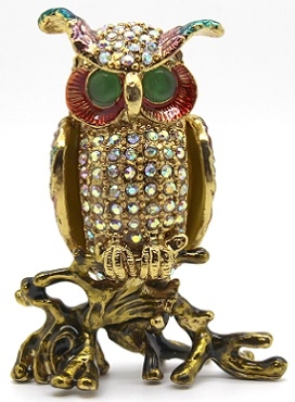 Owl on Trunk Trinket Box Bejeweled