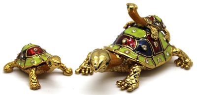 Two Piece 3 Turtles/Tortoise Trinket Box Bejeweled
