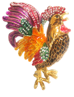 Multicolor Black Rooster Raised Feather - Bejeweled Trinket Box - TRNK-4240-3