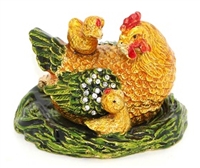Chicken with Chicks in a Nest - Bejeweled Trinket Box