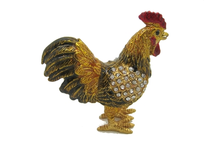 Black and Golden Rooster - Bejeweled Trinket Box