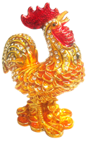 Gold Rooster - Bejeweled Trinket Box - TRNK-4967-Gold