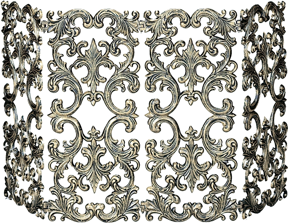 Uniflame 4 Panel Antique Gold Cast Aluminum Fireplace Screen