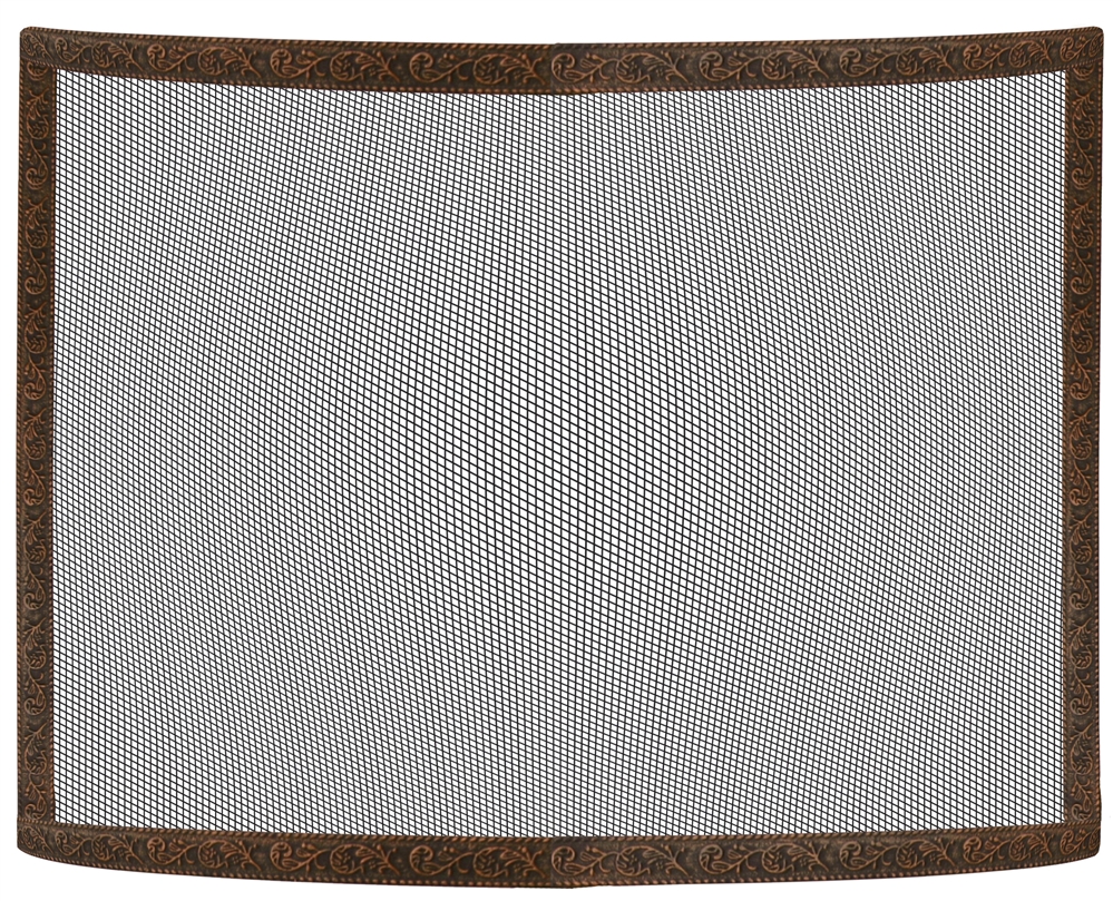 Uniflame Single Panel Antique Copper Patina Embossed Curved Fireplace Screen