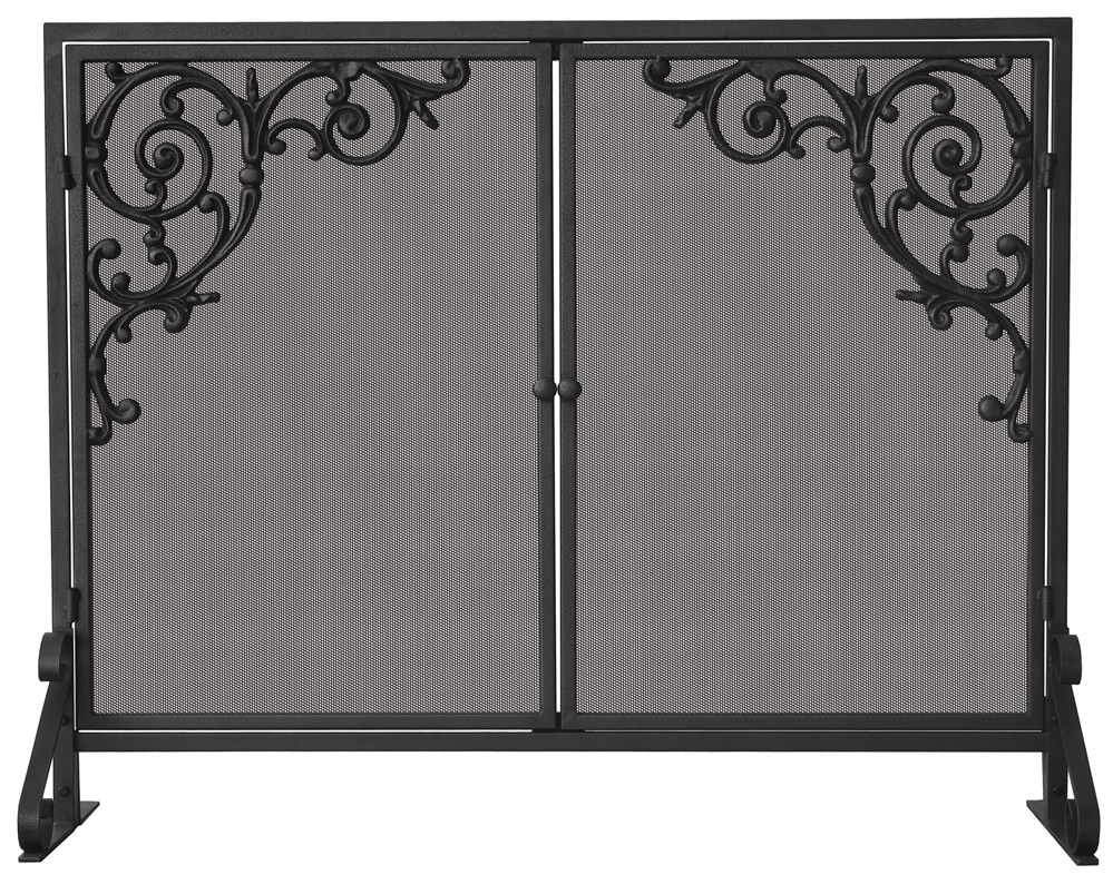 Uniflame Single Panel Fireplace Screen with Doors & Cast Scrolls